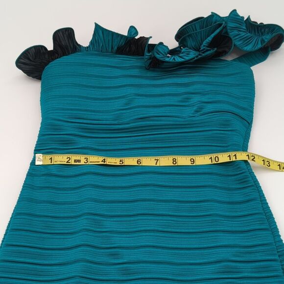 XOXO Y2K Teal Ruffle Rose Bodycon One Shoulder Mini Dress Size Small - Picture 5 of 9